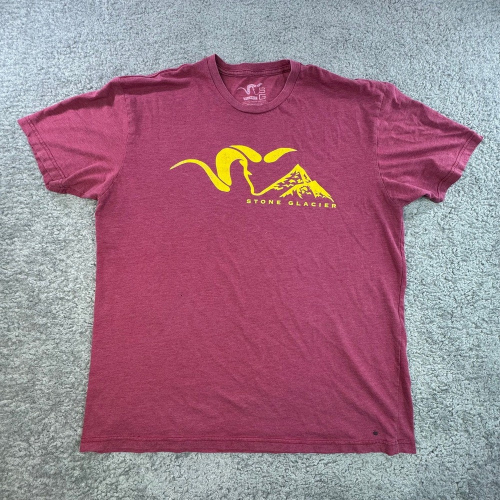 Stone Glacier Mens XL Graphic T-Shirt Maroon Ram Mountain Logo Hunting FLAWS*